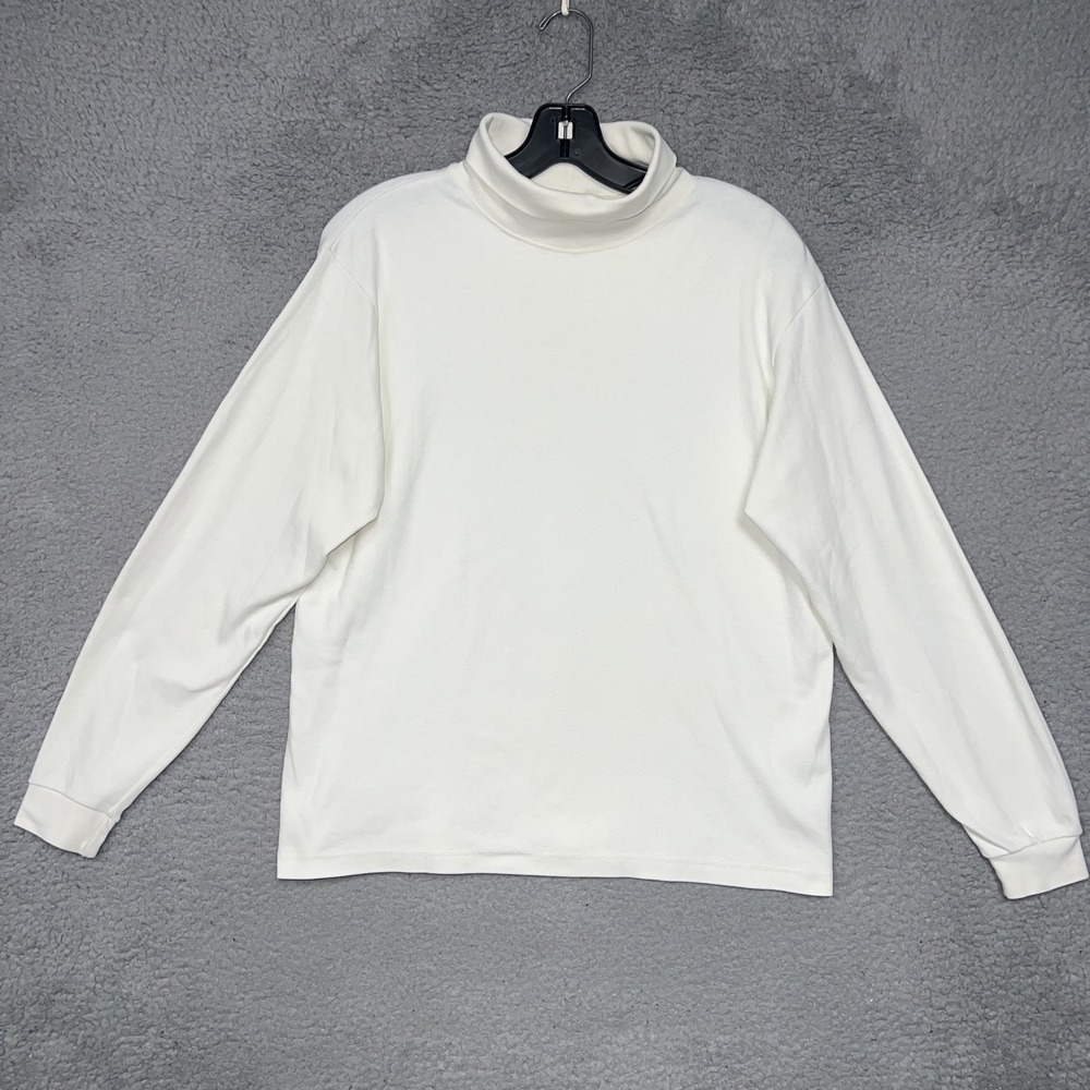 VTG LL Bean Shirt Women's Size L White Knit Turtleneck Top Academia Made in USA
